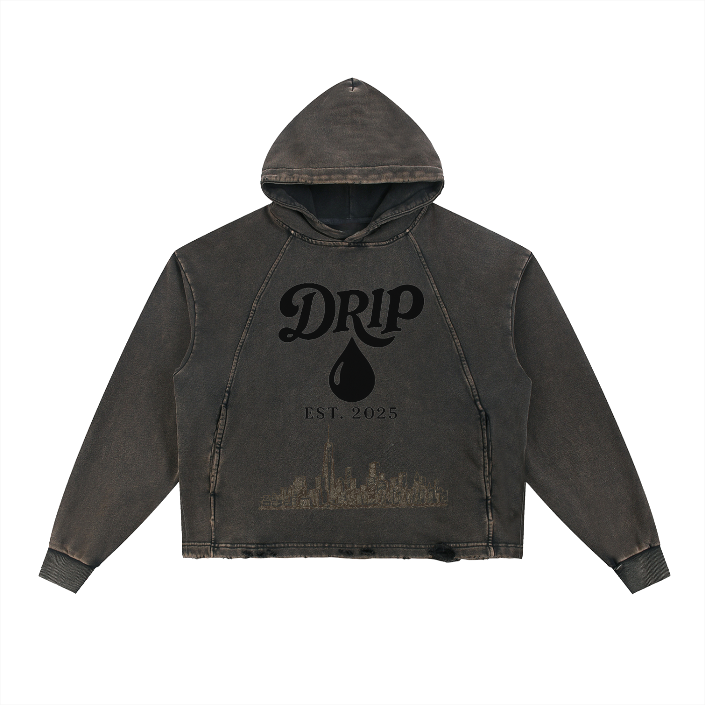 Vintage Washed Frayed-Hem Hoodie