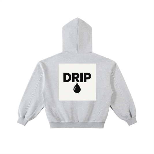 Contrast-Stitched Boxy Fleece Zip Hoodie