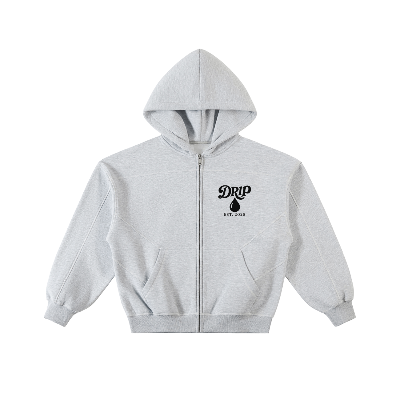 Contrast-Stitched Boxy Fleece Zip Hoodie