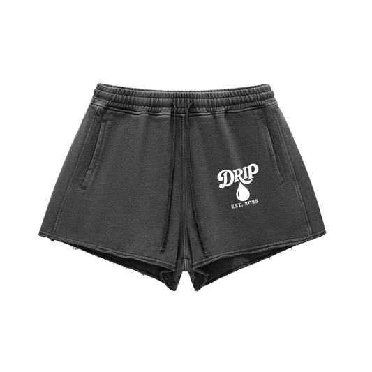 Women Snow Washed Raw Edge Drawstring Shorts