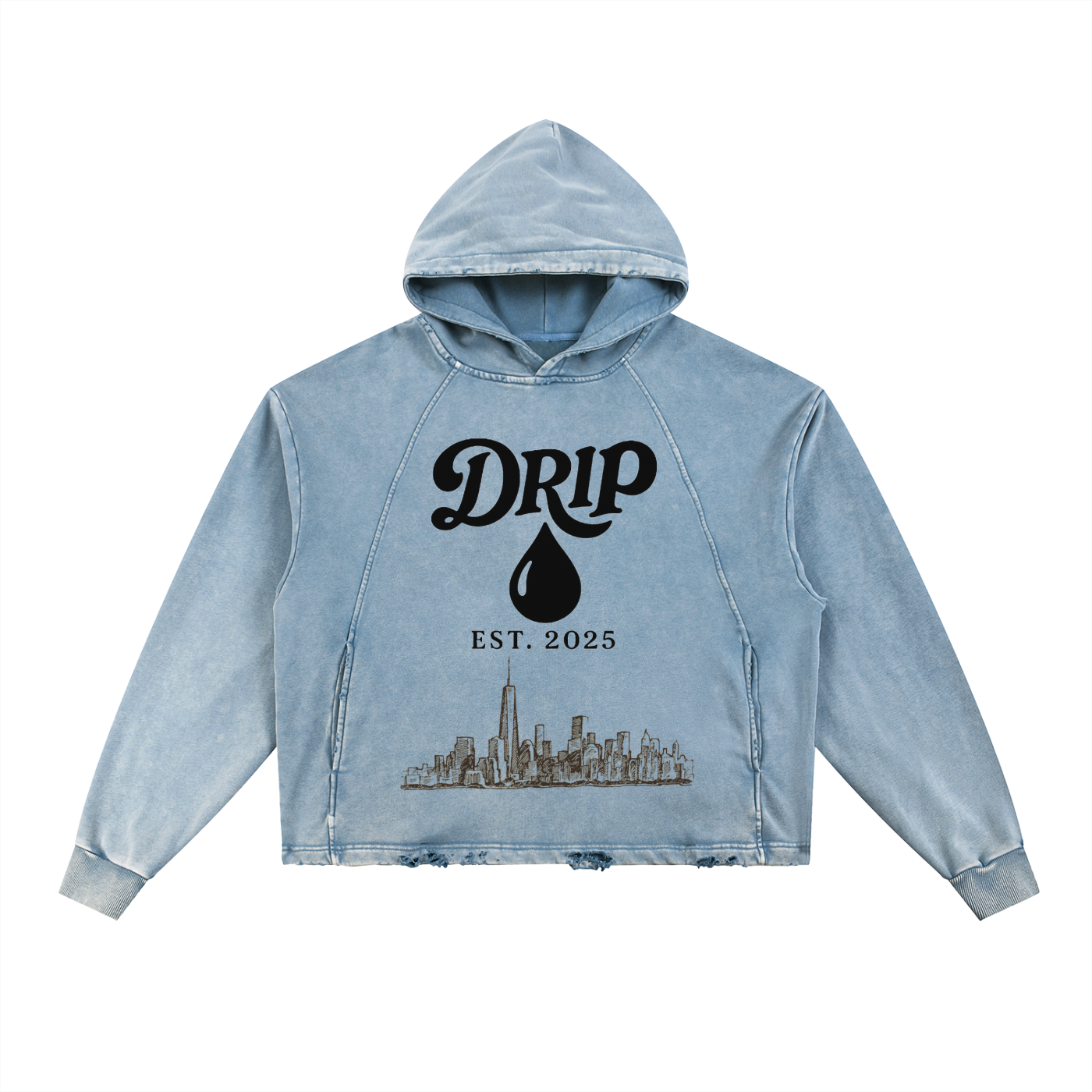 Vintage Washed Frayed-Hem Hoodie